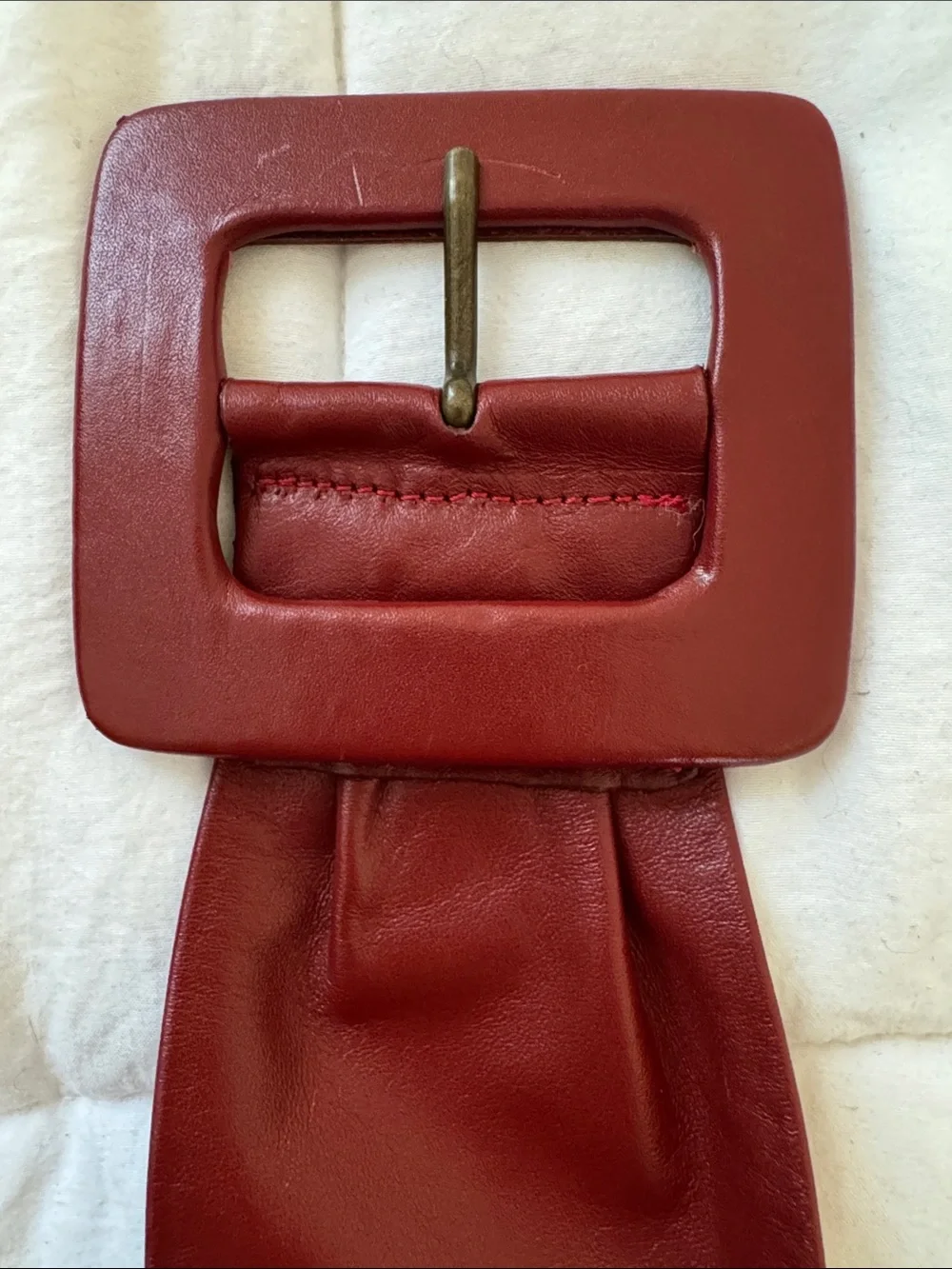 WCM New York Vintage Red Leather Statement Belt Oversized Buckle
